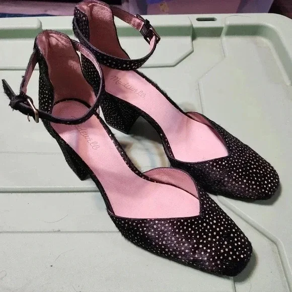 Madewell the Dove Sandal in Metallic Dot Calf Half Block High Heel Women's 10 - Picture 8 of 14